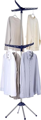 Vista 17 de Tendedero plegable para ropa de 74.8 pulgadas, 2 niveles, con riel giratorio para 54 piezas de ropa, ahorro de espacio, interior, acero inoxidable