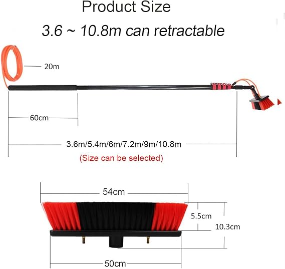 Water Fed Pole Kit 30ft/9m Length Window Cleaning Poles, Water Fed Brush, Aluminum Outdoor Window CleanerExtendable Telescopic Pole Water Fed Brush Spray Washer for solar panel brush