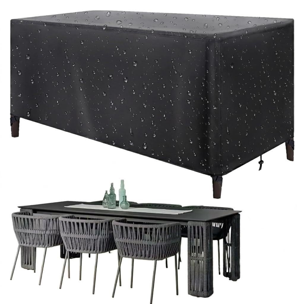 Waterproof Garden Table Cover, Protective Cover for Patio Furniture, Made of Black 420D Oxford Fabric, Light-Resistant, for All Seasons (Black, 235 x 225 x 110 cm/Length x Width x Height)