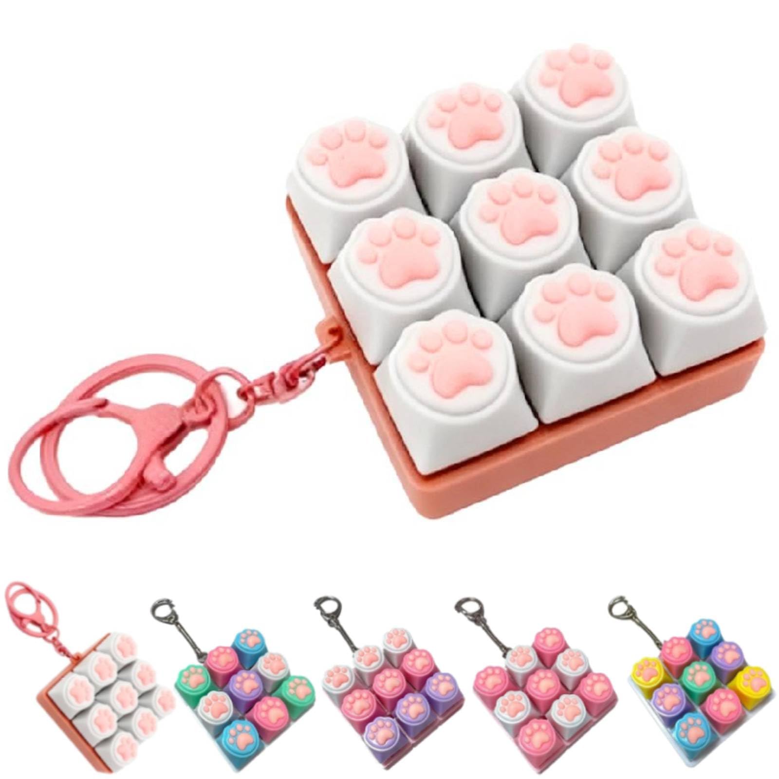 Keyboard Fidget Toy,9 Keys Keyboard Decompression Toys,Fidget Toys for Adults Kids,Colorful Design Stress Relief Decompression Desk Toy for Home Office School,Portable Keychain (pink(slient))