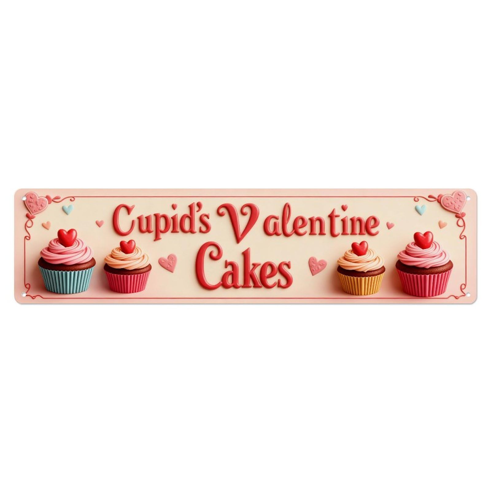 Cupcake Heart Valentine Cake Pattern Metal Tin Sign Plaque