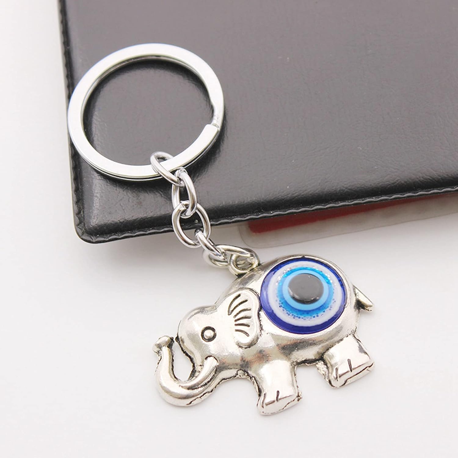 Blue Evil Eye Keychain, Key Ring, Good Pendant Elephant Charm, Sign of and Blessing, Hanging Ornament for Car/Backpack/Handbag/Purse