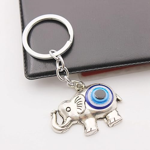 Miniatura 2 de Llavero de elefante lindo para mujer, colgante de aleación de diamantes de imitación de cristal, llavero de ojo azul para bolsa de llaves, teléfono