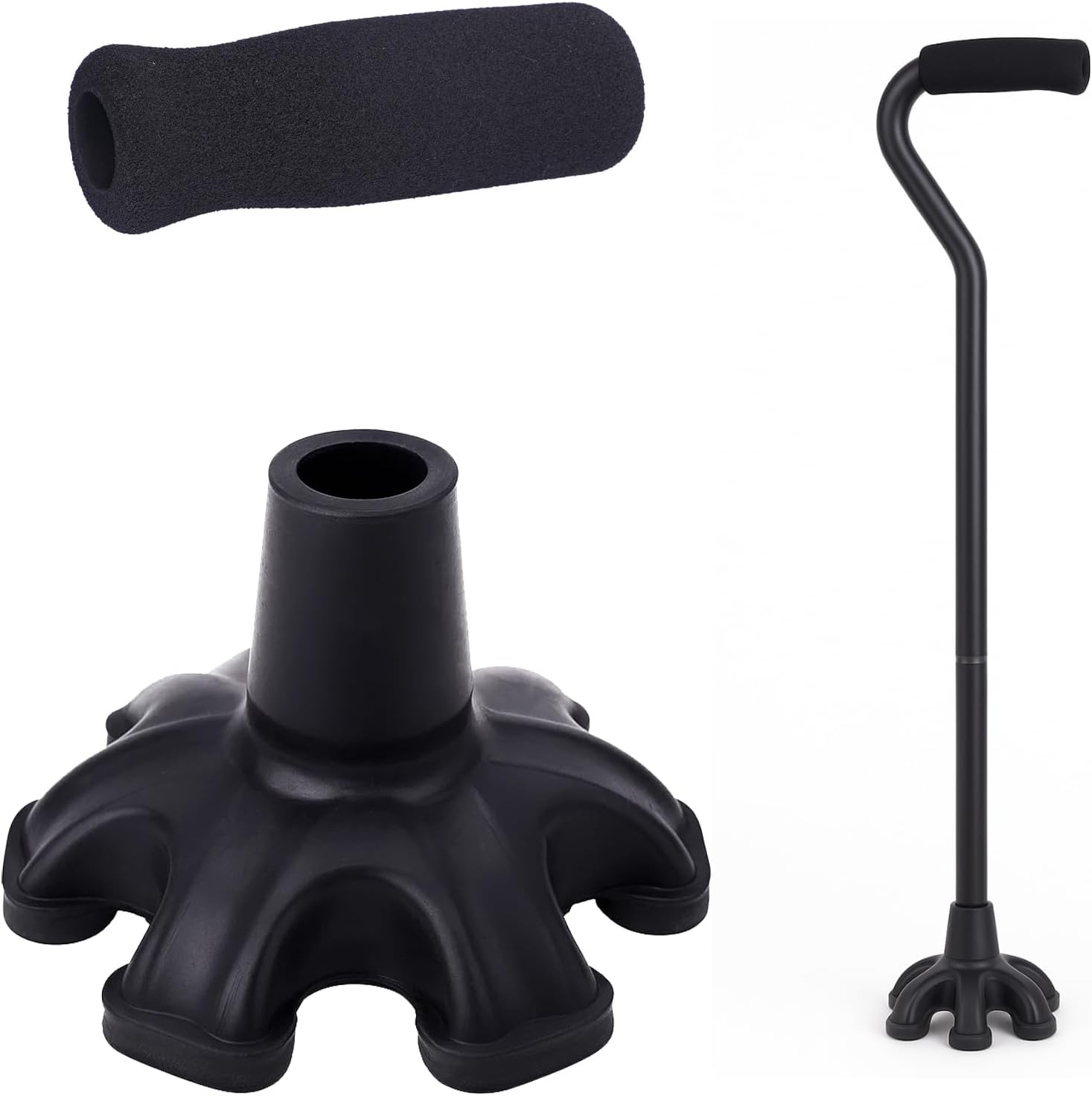 Cane Tip and Foam Handle Set - 3/4 Inch Self Standing Base with Comfort Grip for Walking Canes, Walking Sticks - Non-Slip and Shock Absorbing Design for Seniors, Elderly