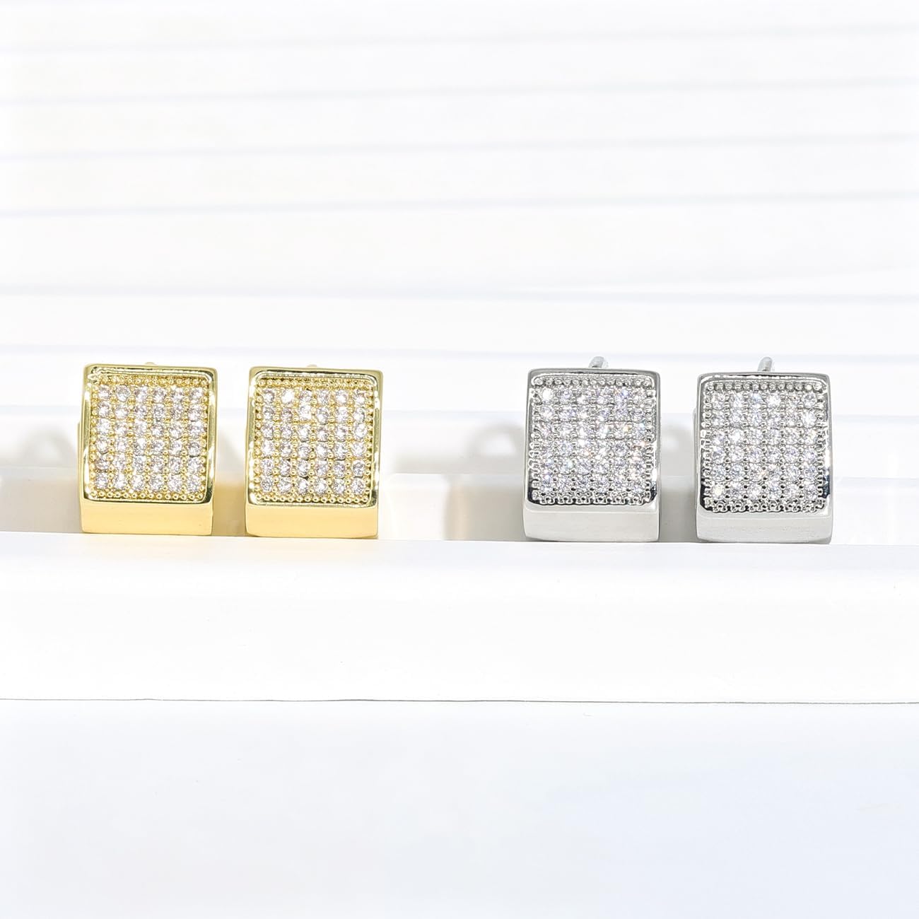 LuReen Hypoallergenic Small Hoop Earrings Iced Out Cubic Zirconia Huggie Cartilage Cuff Earrings for Men Women, 2 Pairs Fashion Luxury 14K Gold Plated Round Circle Earring Hoops 12mm - Image 2