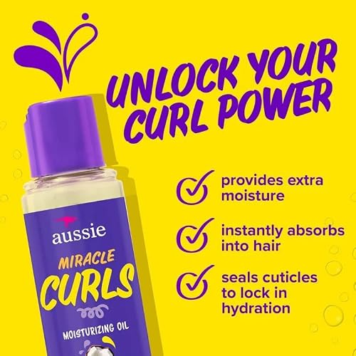 Aussie Miracle Curls Defining Oil Hair Treatment, 3 Pack, Coconut and Australian Jojoba Oil, For Dry, Curly, Kinky and Wavy Hair, Reduce Frizz and Add Shine, Paraben Free Formula, 3.2 oz Each