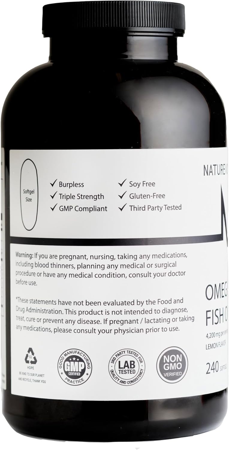 Triple Strength Omega-3 Fish Oil 4200mg – 1200mg EPA + 900mg DHA | High Potency Burpless Softgels | Wild-Caught Deep Ocean Fish Oil | Lemon Flavor - 240 Softgels - Image 8