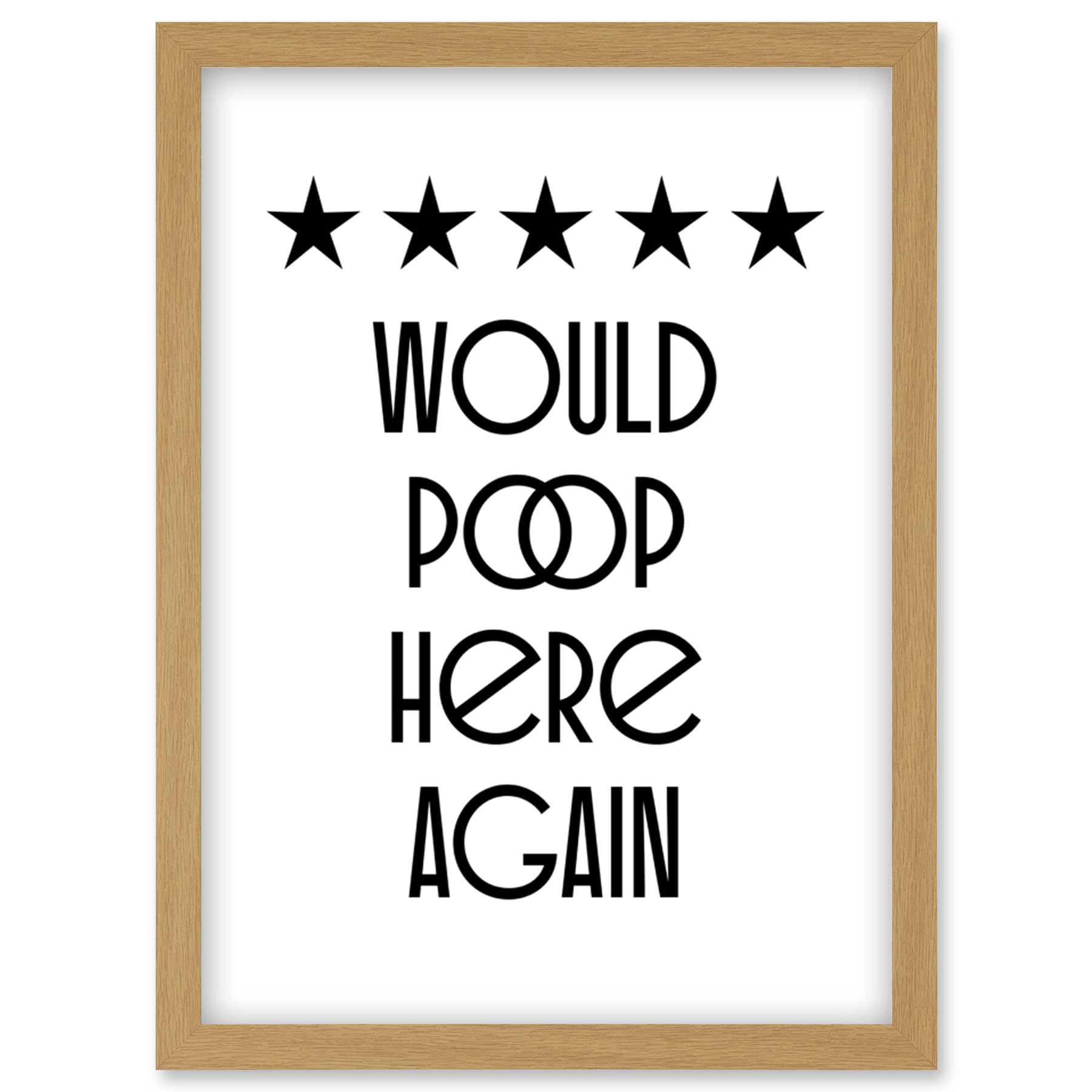 Funny Toilet Review Sign Five Stars Would Poop Here Again Funny Bathroom Wall Art Decor Artwork Framed Wall Art Print A4