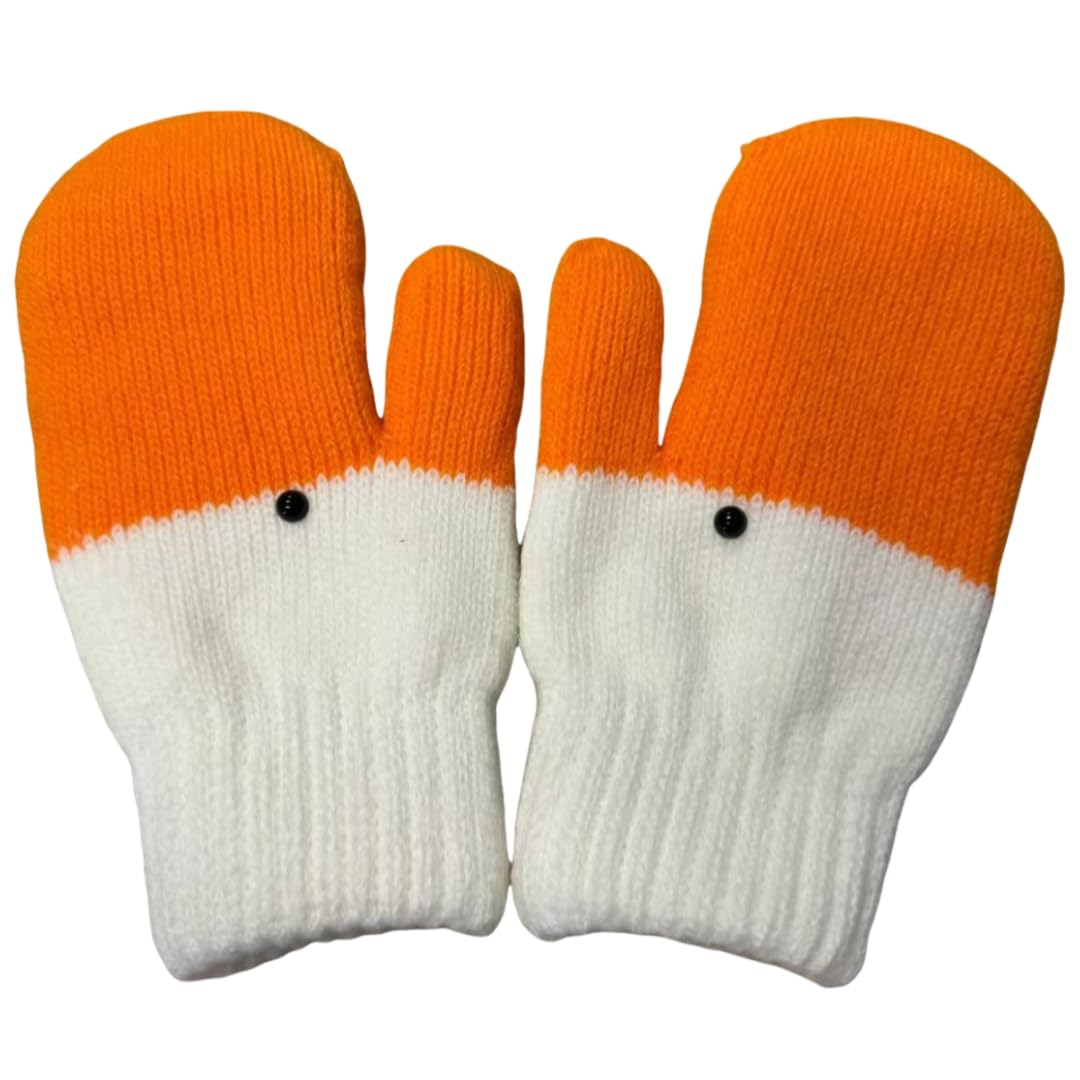 YISENJEE Ladies Gloves Winter Women'S Autumn And Winter Warm Plush Thickened Cold-Proof Funny Colorblock Big Goose Down Mittens - White And Yellow Duck