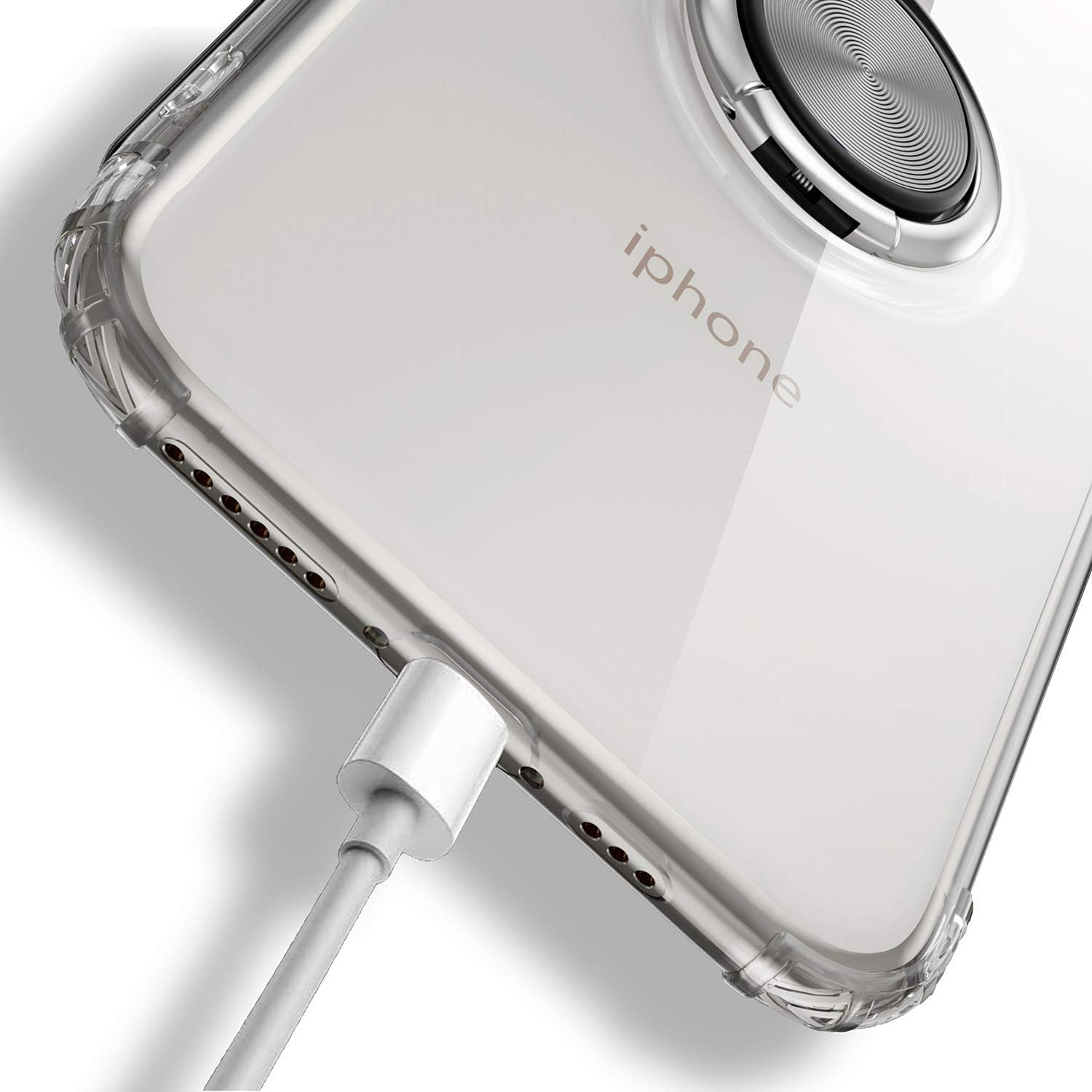 Design for iPhone 11 Case,Transparent Slim Soft TPU Reinforced Corner Shock-absorbing Protective Case [One-Click for Poping Out] with 360 Degree Rotation Ring Holder Stand for Apple iPhone 11,Clear