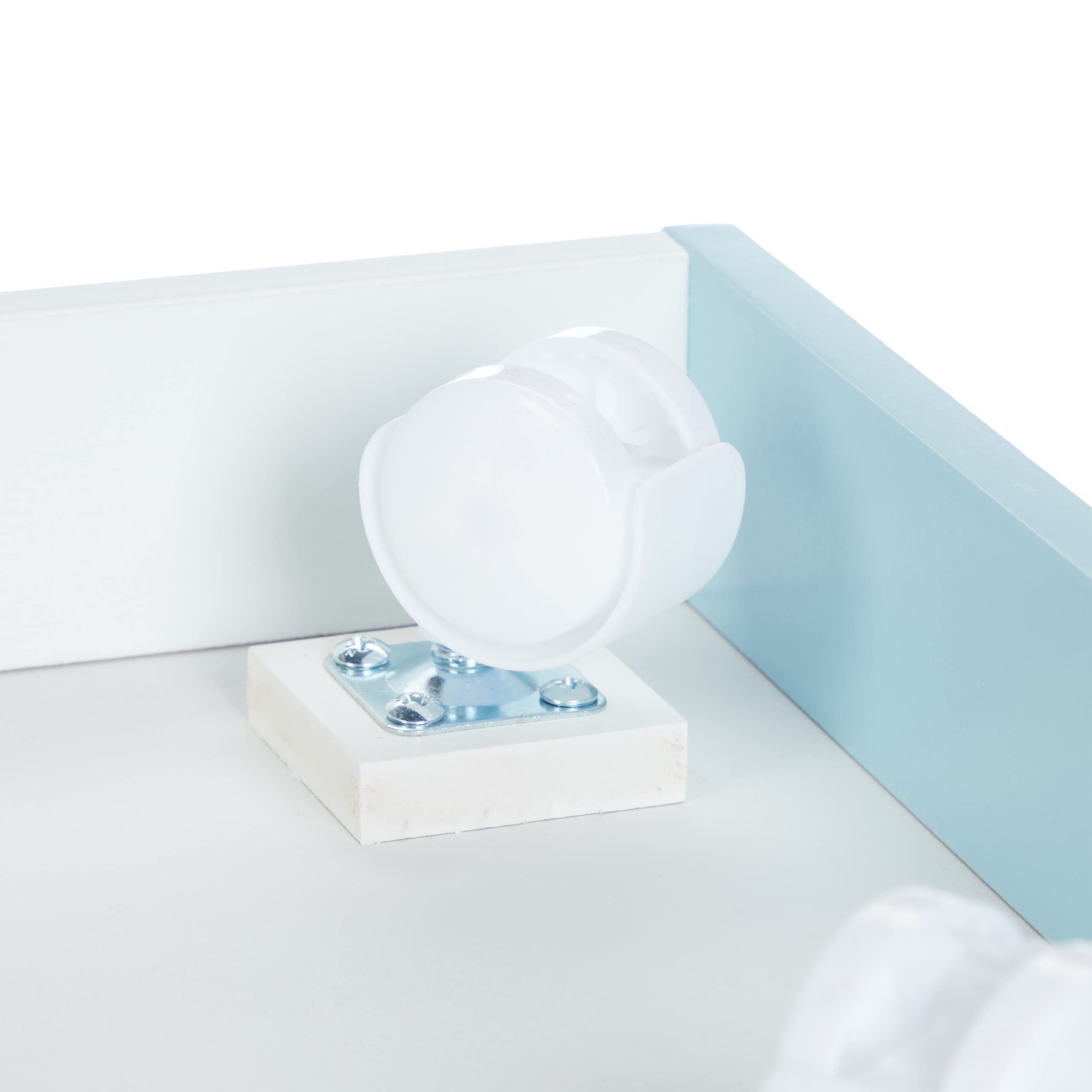 Relaxdays Estantería Infantil, Organizador Juguetes con Timón, 5 Estantes, 2 Cajas con Ruedas, 128x75x34cm, Blanco/Azul, Tablero de Fibras