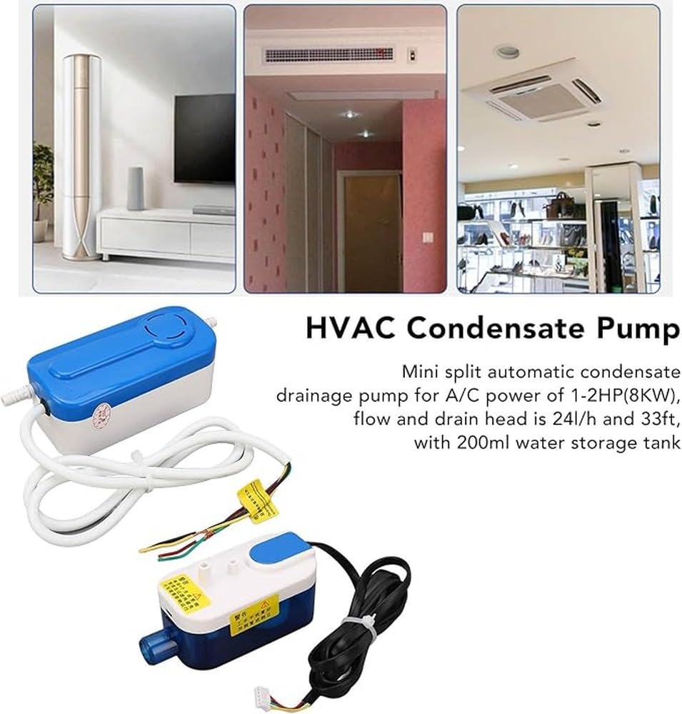 Pompa di condensazione Mini soluzione di drenaggio divisa ad alte | prestazioni con capacità di 33 piedi e cinghia antiurto Mini pompa di condensa divisa Condensa AC