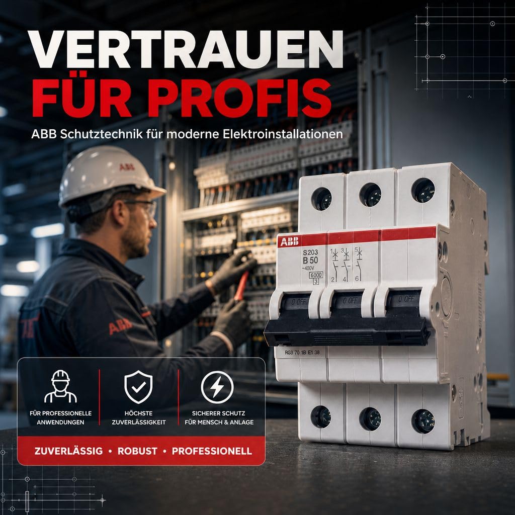 ABB S203-B50 Leitungsschutzschalter 3-polig 50A B-Charakteristik, Sicherungsautomat 6kA, LS-Schalter für Drehstrom, Automaten Sicherung für Hutschiene, System pro M compact