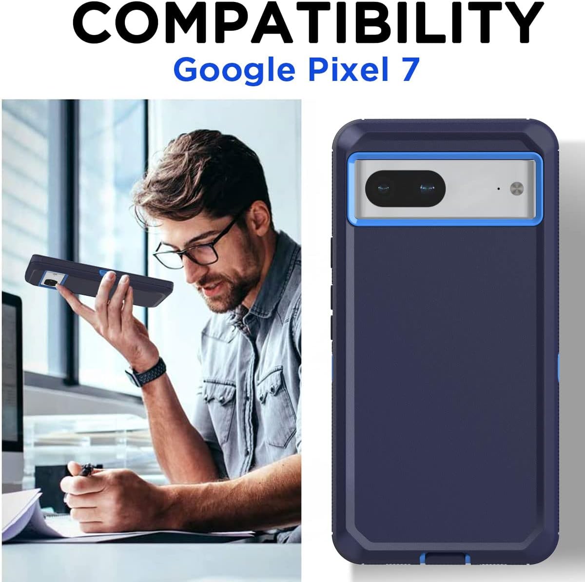 AICase for Google Pixel 7 Case with 360 Bulit-in Screen Protector,Heavy Duty Drop Protection Full Body Rugged Shockproof/Dust Proof Layer Military Protective Tough Durable for Pixel 7 6.3" 2022-2