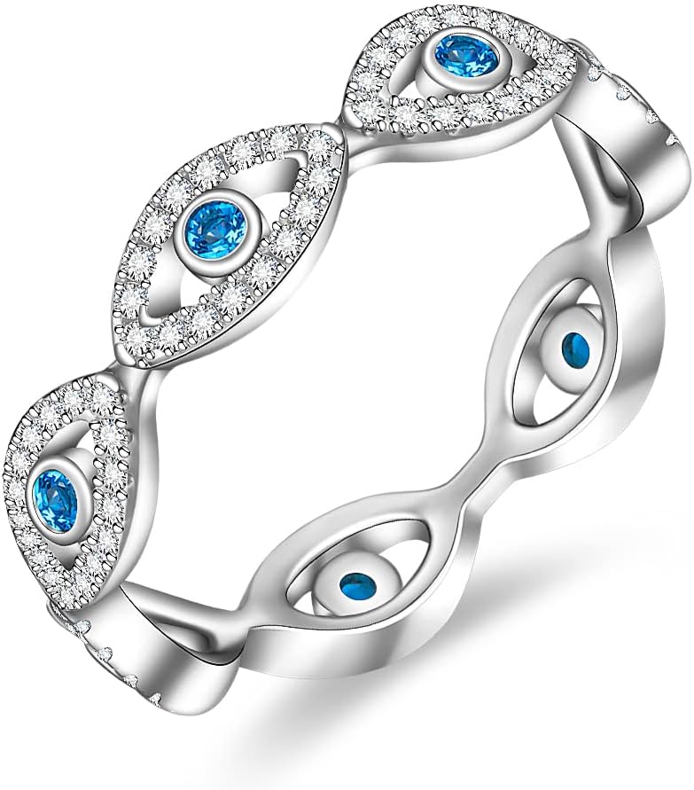 Blue Evil Eye Ring Nazar Amulet Ojo Sterling Silver Evil Eyes Rings for Women Mal De Ojo Sapphire Turkish Third Eye Jewelry