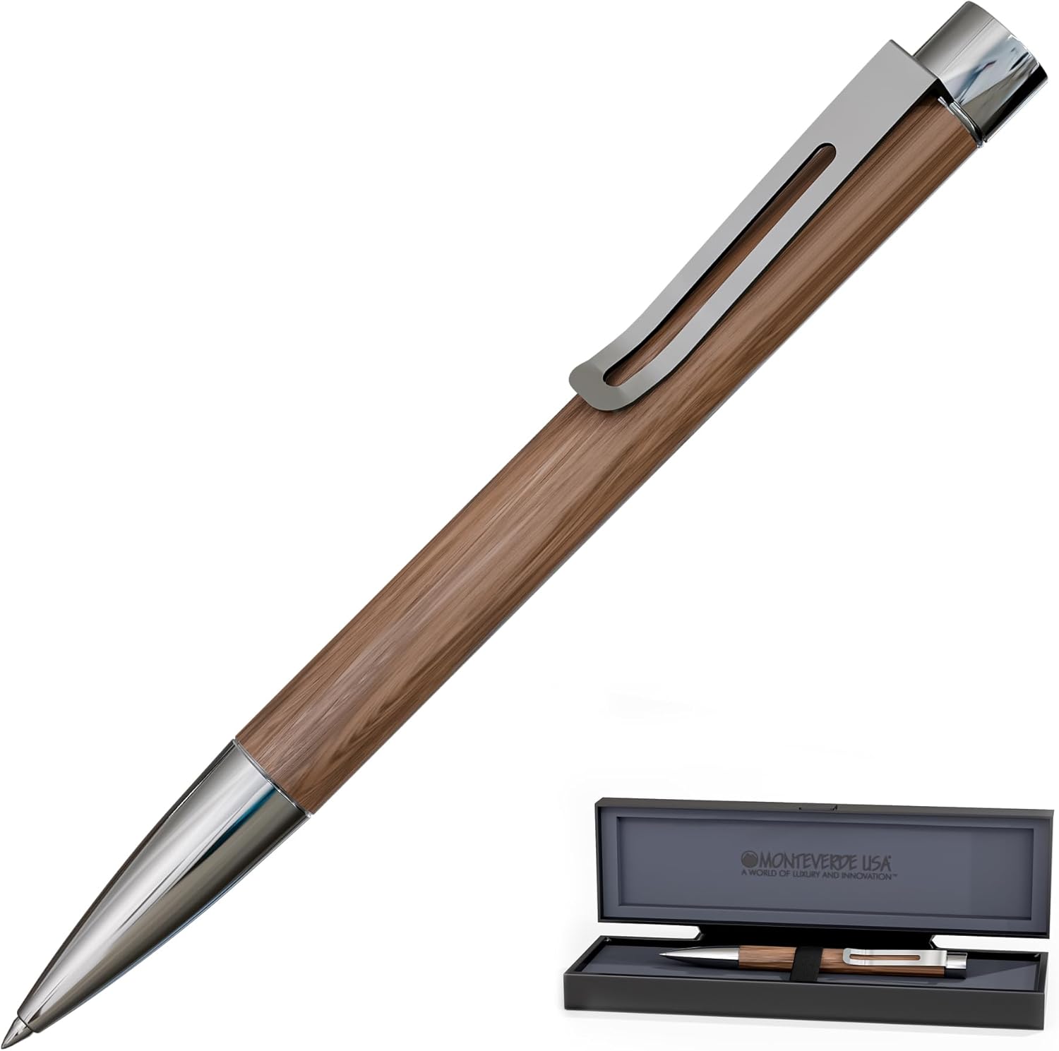 Monteverde USA Ritma Walnut Ballpoint Pen - Sustainable Walnut Wood - Smooth Twist Action - Premium Writing Experience