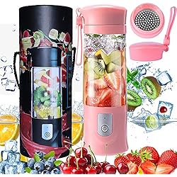 Batidora de frutas portátil y recargable con USB, minilicuadora para batidos, zumos de frutas, máscaras faciales, 420-530 ml, para deportes y viajes, sin BPA, tipo botella Rose