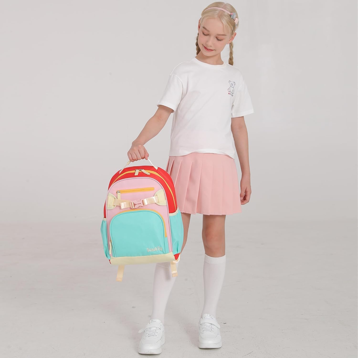 Cute Mini Toddler Backpacks for Girls 2-4 Little Kids Backpack preschool Bookbag (Aqua Pink Red) - Image 2