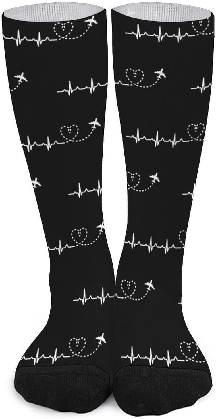 Airplane Pilot Heartbeat Knee High Socks Athletic Long Stockings Sport Casual Crew Tube Sock Boot