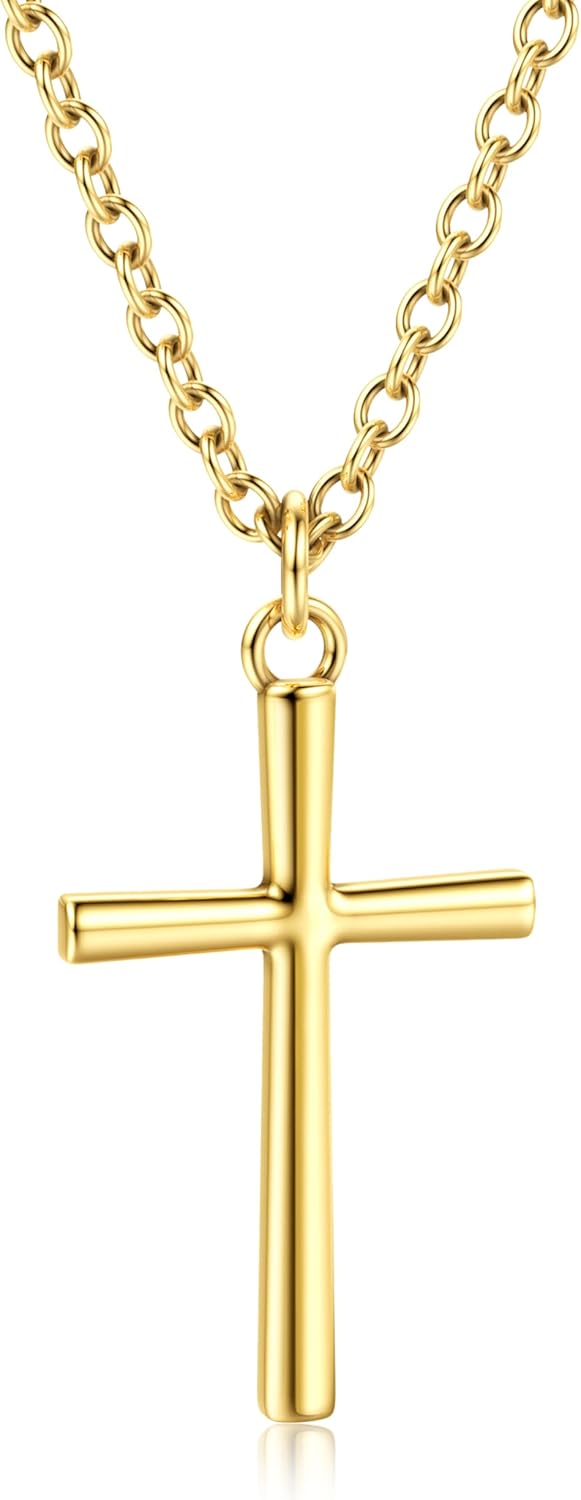 LOYALLOOK Gold Cross Necklace for Women Men, 14K Gold Plated 925 Sterling Silver Dainty Cross Pendant, Hypoallergenic Non-Tarnish Gold Necklace, Simple Christian Faith Jewelry Gift for Daily Wear, 18-20 Inch