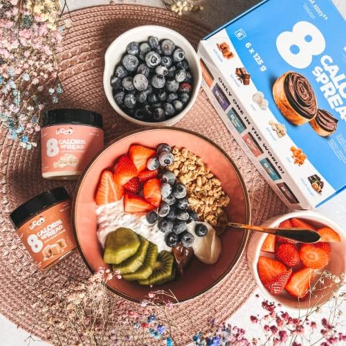 LOCCO 8 kalorii Spread pudełko 6 szt. | Smaki - solony karmel, czekolada mleczna, orzech kokosowy, biała czekolada, krówka, czekoladowo-orzechowa laskowa | dieta keto, wegetariańska, gładka pasta