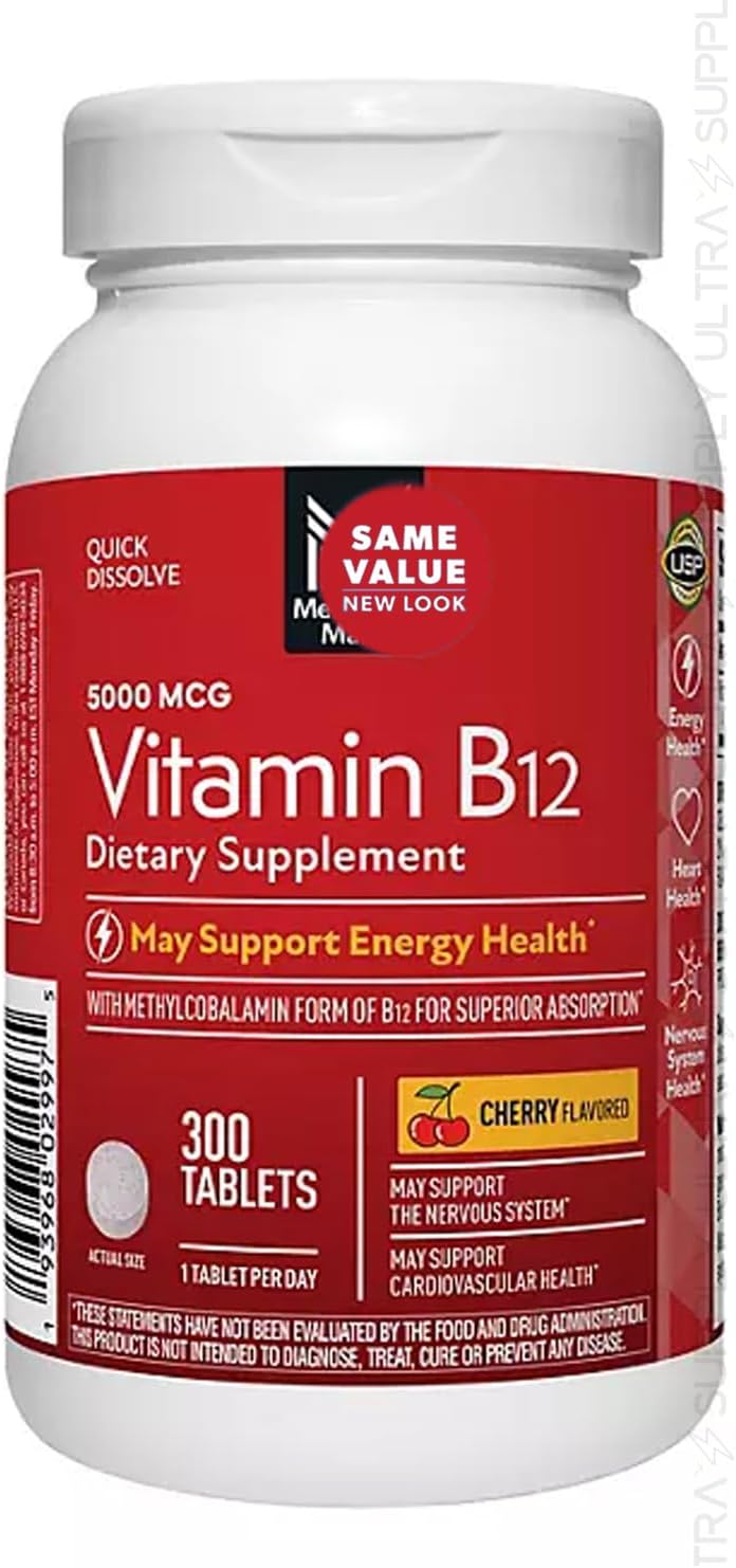 Members Mark Vitamin B12 (300 Count.) Quick Dissolve Tablets, 5000 mcg – Cherry Flavor Methylcobalamin for Energy & Nervous System Support – USP Verified
