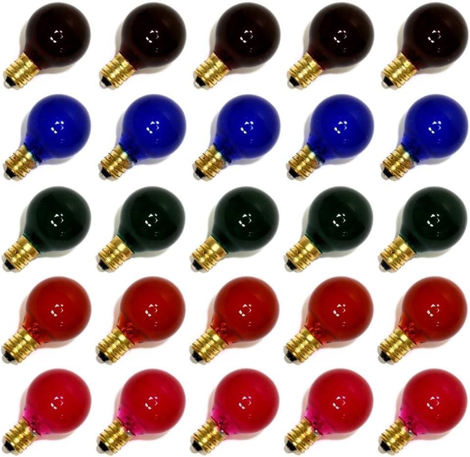 Sival 30121 - G30 Candelabra Screw Base Multi-Color (25 pack) Christmas Light Bulbs
