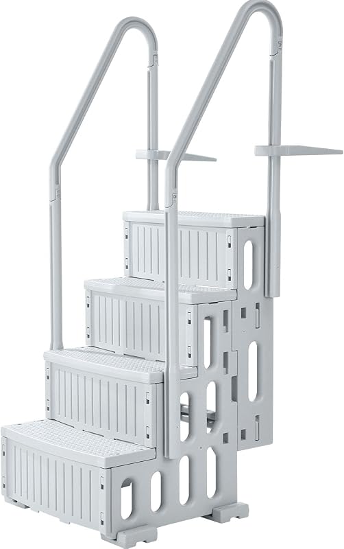 Swimming Pool Ladder, 4-Step Double Handrails Stairs with Non-Slip Heavy Duty Steps, Reliable 400 lbs Max Load Capacity, for 48-54 in Inground & Above-Ground Pools of Any Decking Surface, Grey | For 48-54 inch Inground & Above-Ground Pools, of Any Decking Surface, Non-Slip Heavy-Duty Steps, Easy Installation, Grey