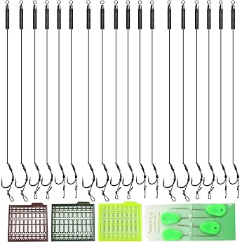 Set of 18 carp fishing hooks hair rigs carp hook accessories rigs boilie rig with boilie needle stoppers - ideal for carp fishing in lakes and canals