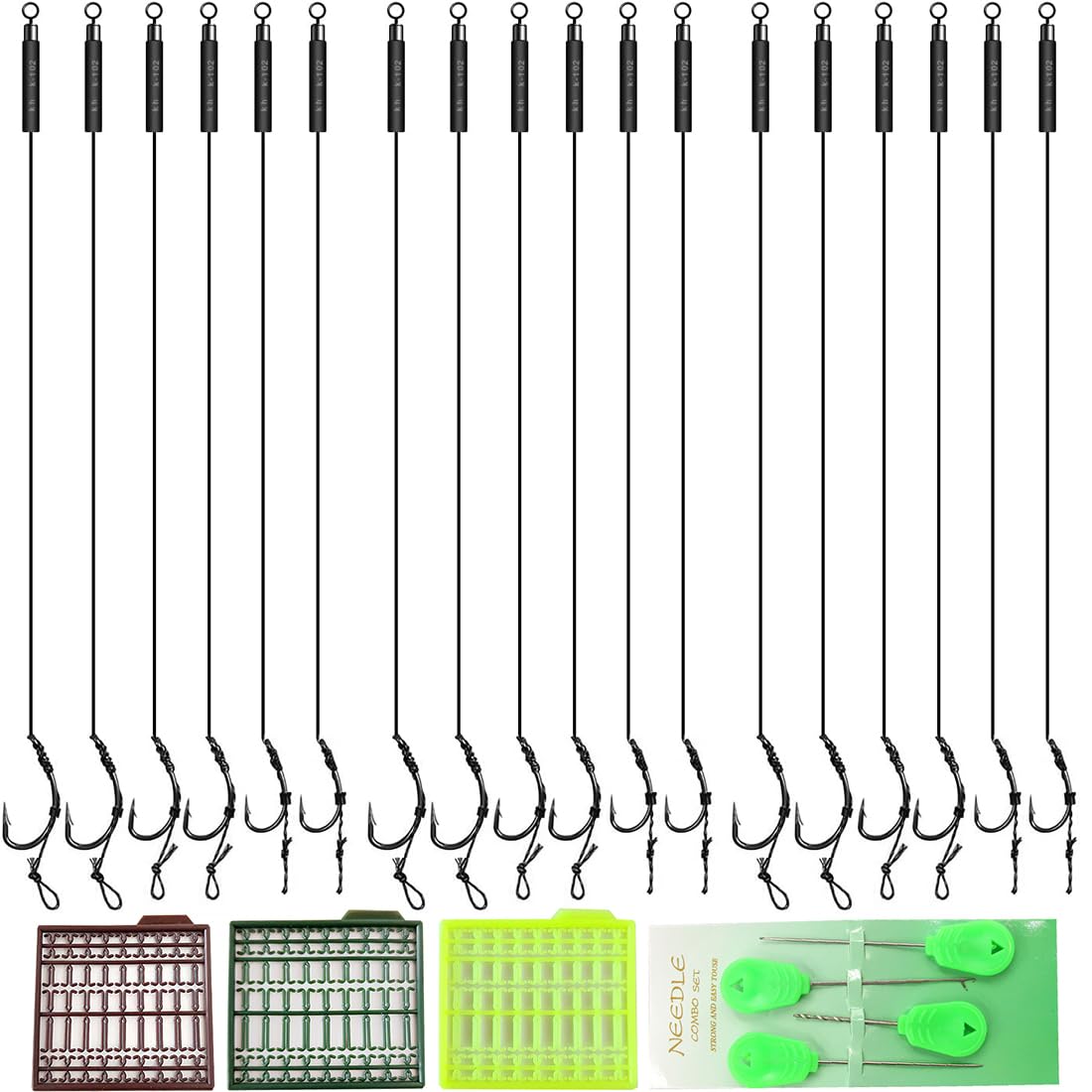 Set de 18 anzuelos para Pesca de Carpas, Aparejos de Pelo, Aparejos boilie con Tapones boilie