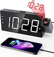 Vista 11 de OnLyee Reloj despertador de proyección para dormitorio, LED digital en techo y pared con carga USB para teléfono, respaldo de batería, proyector