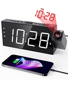Projection Alarm Clock on Ceiling Digital Clock for Bedroom with Battery Backup 7 Large Display USB Charger Dimmer