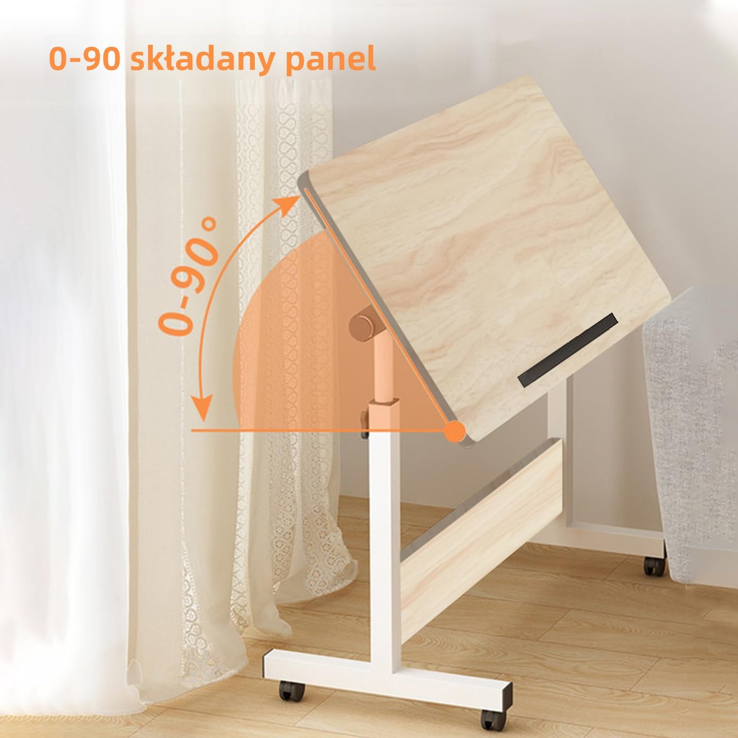 Biurko regulowane na wysokość z kółkami, Przenośne biurka pod laptopa, Ruchome biurko stojące, Małe biurko PC do domu i biura, 80 x 40 cm