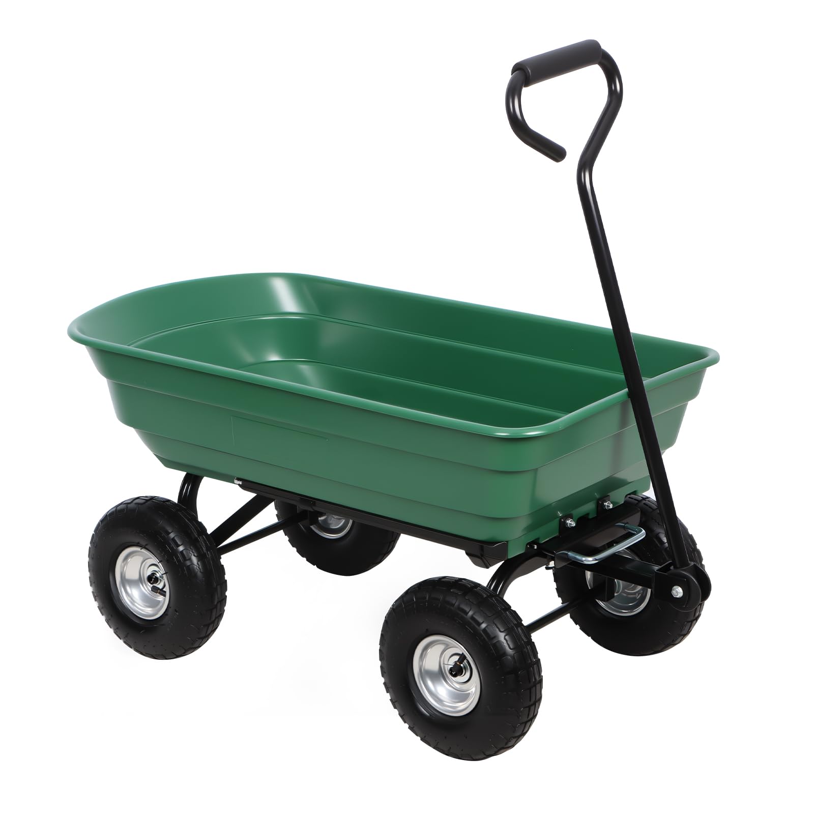 Panana Green Heavy Duty Garden Tipping Cart, 75L Poly Dump Wagon With Tipping Function And Pneumatic Tyres, Quick Release System, Garden Utility Trolley Wheelbarrow For Lawn, Yard And Farm Work