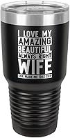 Vista 17 de Vaso de bebida con popote y tapa superior deslizante con grabado láser, color naranja "I love my wife", de 30 onzas, ideal para regalar a papá
