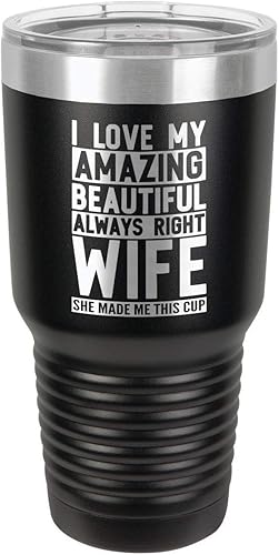 Miniatura 17 de Vaso de bebida con popote y tapa superior deslizante con grabado láser, color naranja "I love my wife", de 30 onzas, ideal para regalar a papá