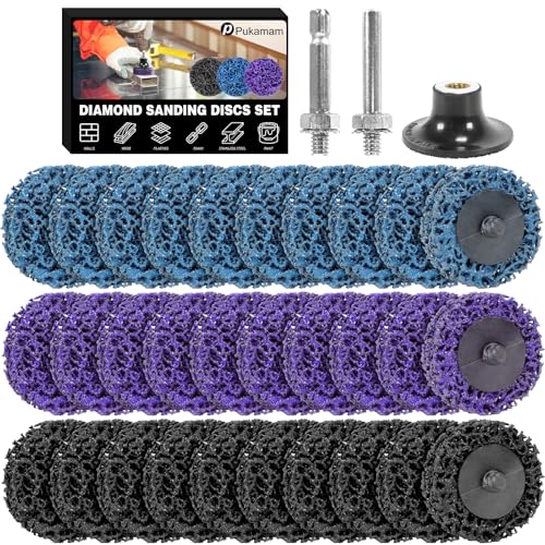 33 Pcs Diamond Sanding Discs Set, 2" Quick Change Easy Strip Wheels for Drill Die Grinder Accessories, Paint Remover Tool for Rust, Oxidation, Paint Removal with 1/4" Holder, Mix Color by Pukamam - Used condition - US$17.55