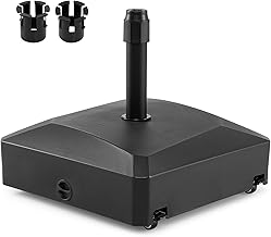 SPOTRAVEL 80KG Patio Parasol Base, Water and Sand Fillable Umbrella Stand with 4 Wheels, Outdoor Square Parasol Holder for Poolside Deck Garden (55 cm, 80 kg)