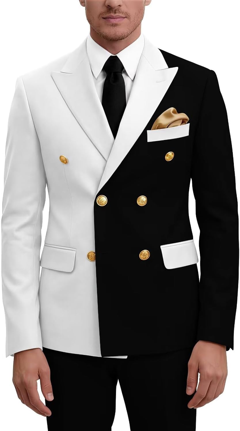 Double Breasted Suit Men Slim Fit Wedding Homecoming Prom Gold Button Blazer Pants Outfit