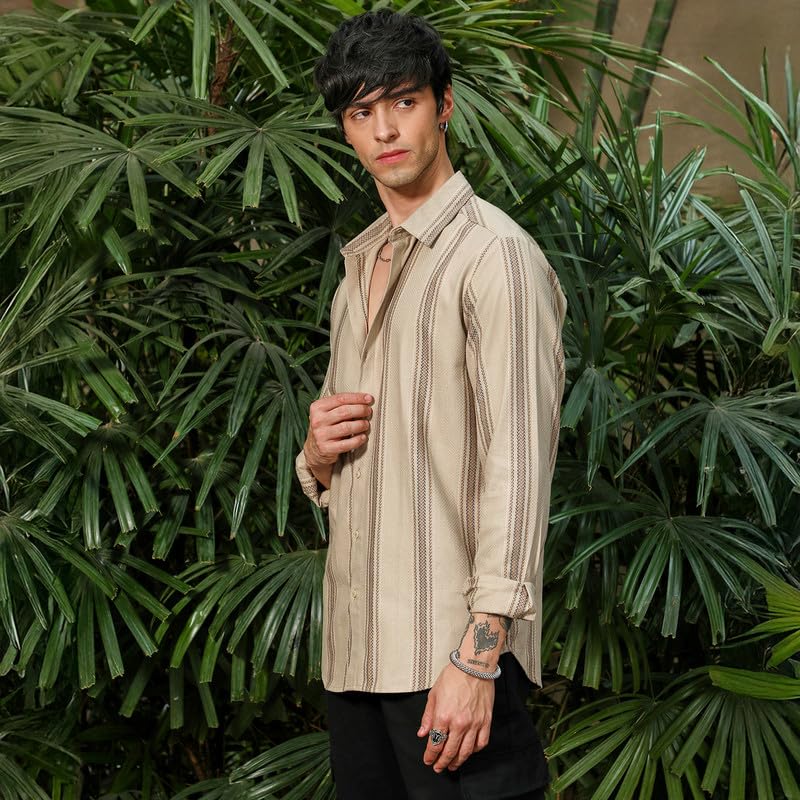 Image of CAHOOT Men's Bisque Shirt Casual Wear | Spread Collar | Long Sleeve | Button Closure | Shirt Crafted with Comfort Fit for Everyday Wear