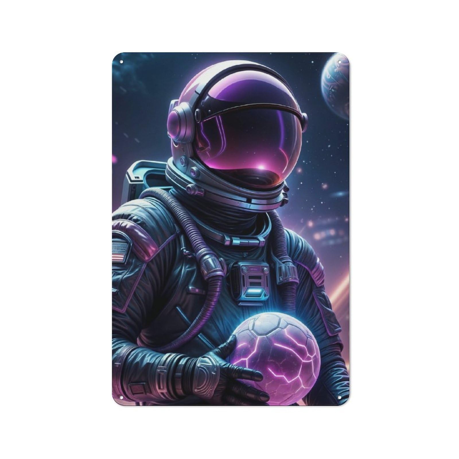 Junmoney Astronaut Football Player Industrial Metal Sign With Design 30X20cm, Modern Retro Loft Wall Plaque For Workspace, Cafe, Hallway Or Garage