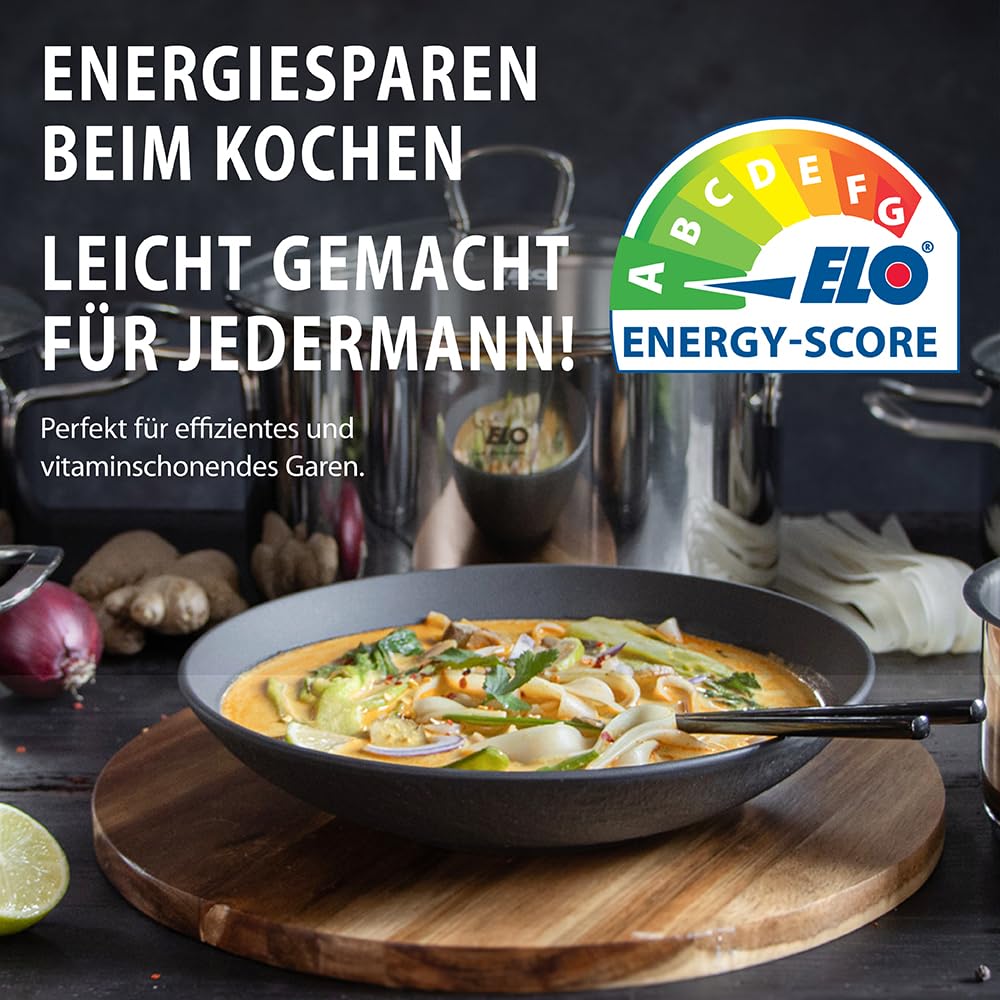 ELO Topfset Jaspis 5-teilig, Edelstahl 18/10 - Induktion, Literskala | Volumenskala, Öl-Dosiersystem, spülmaschinengeeignet, backofenfest, Geschweißte Edelstahlgriffe