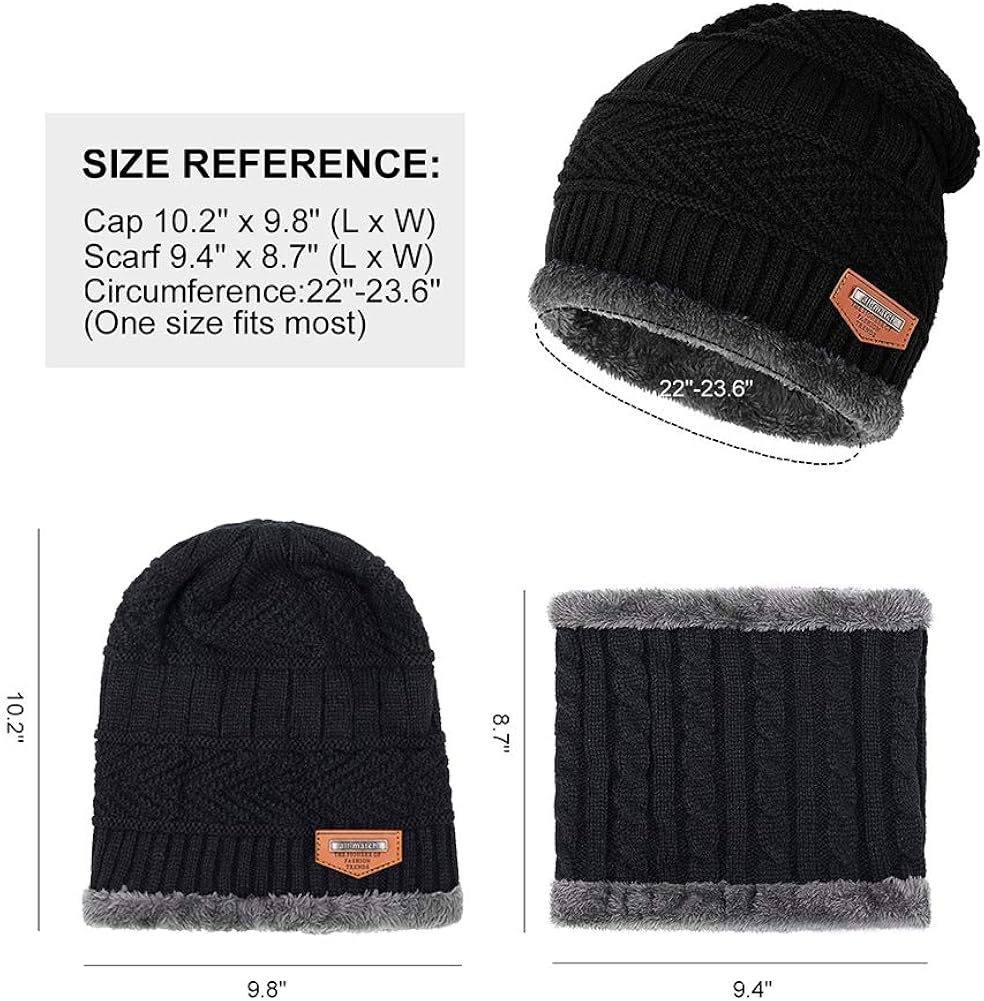 SD SHADOW DOMAIN Warm Winter Beanie Hat & Scarf Set Stylish Knit Skull Cap for Men Women (01 Black) at  Women’s Clothing store