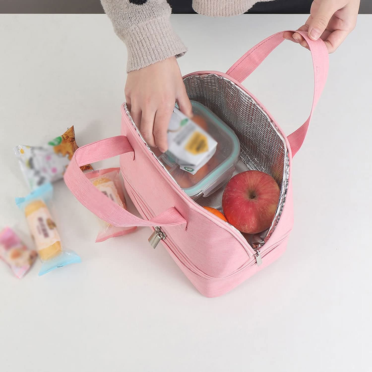 Bolsa para el Almuerzo, Bolsa térmica para el Almuerzo, loncheras Reutilizables, Bolsa térmica para el Almacenamiento, Organizador de bocadillos de Doble Capa para Mujer