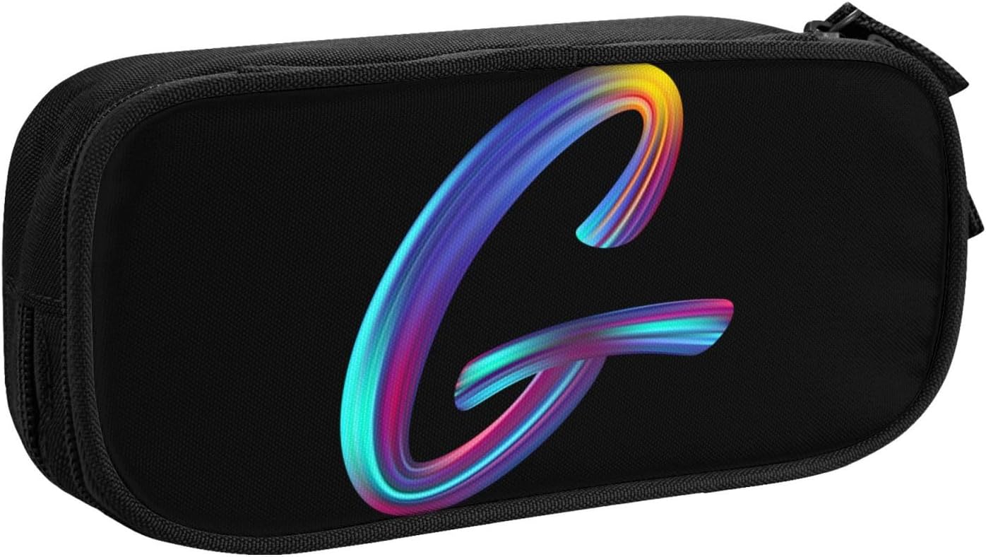Cute Initial Pencil Case for Kids Students, Large Capacity Pencil Pouch for Boys Girls, Letter Design Pencil Box Pen Bag Office Stationery Organizer, Rainbow Letter G