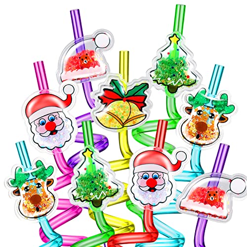 36 Pcs Christmas Drinking Straws Christmas Party Favors Reusable Drinking Straws With Cartoon Decorations Gifts For Kids Christmas Birthday Party Supplies, 6 Styles #TOP28
