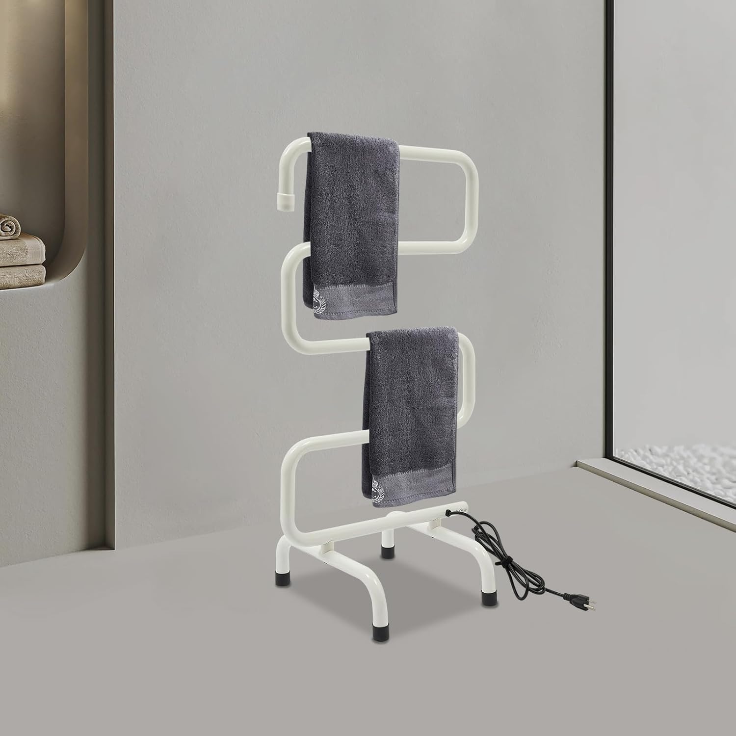 Electric Towel Warmer S-Shaped Heated Towel Rack Freestanding for Bathroom, Constant Temperature Control White