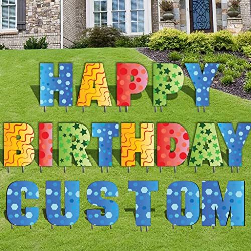 VictoryStore Custom Happy Birthday Yard Sign with Name, 20 Inch Confetti Happy Birthday Letters with Custom Name In a Color Choice (Confetti Blue)