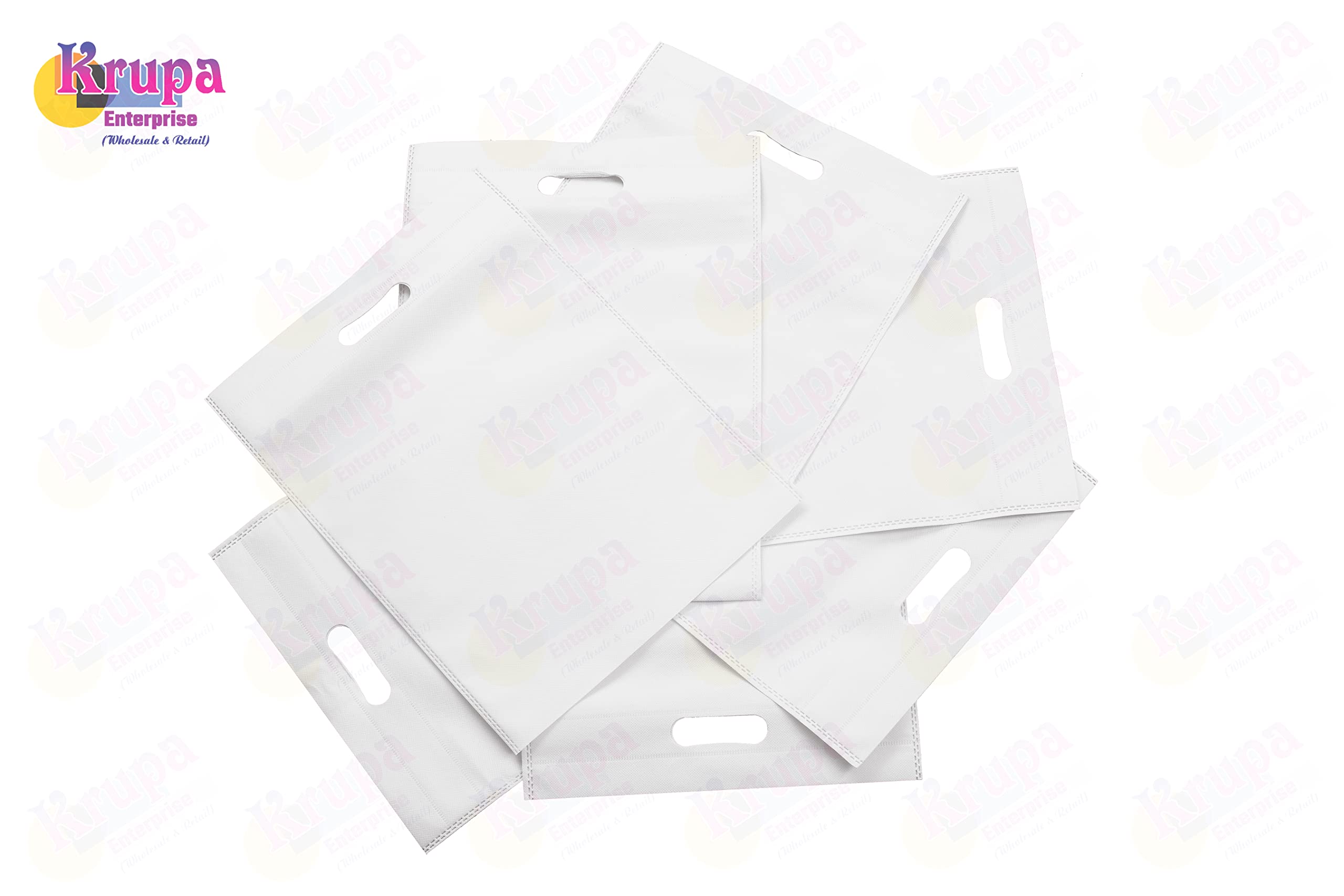 Krupa Enterprise 16x21 Inch D-Cut Cloth Carry Bag | Eco-Friendly Reusable Handle Shopping Bag for Daily Use, Gifting & Retail | Strong and Durable Fabric Bag | Pack of 50 | White 1