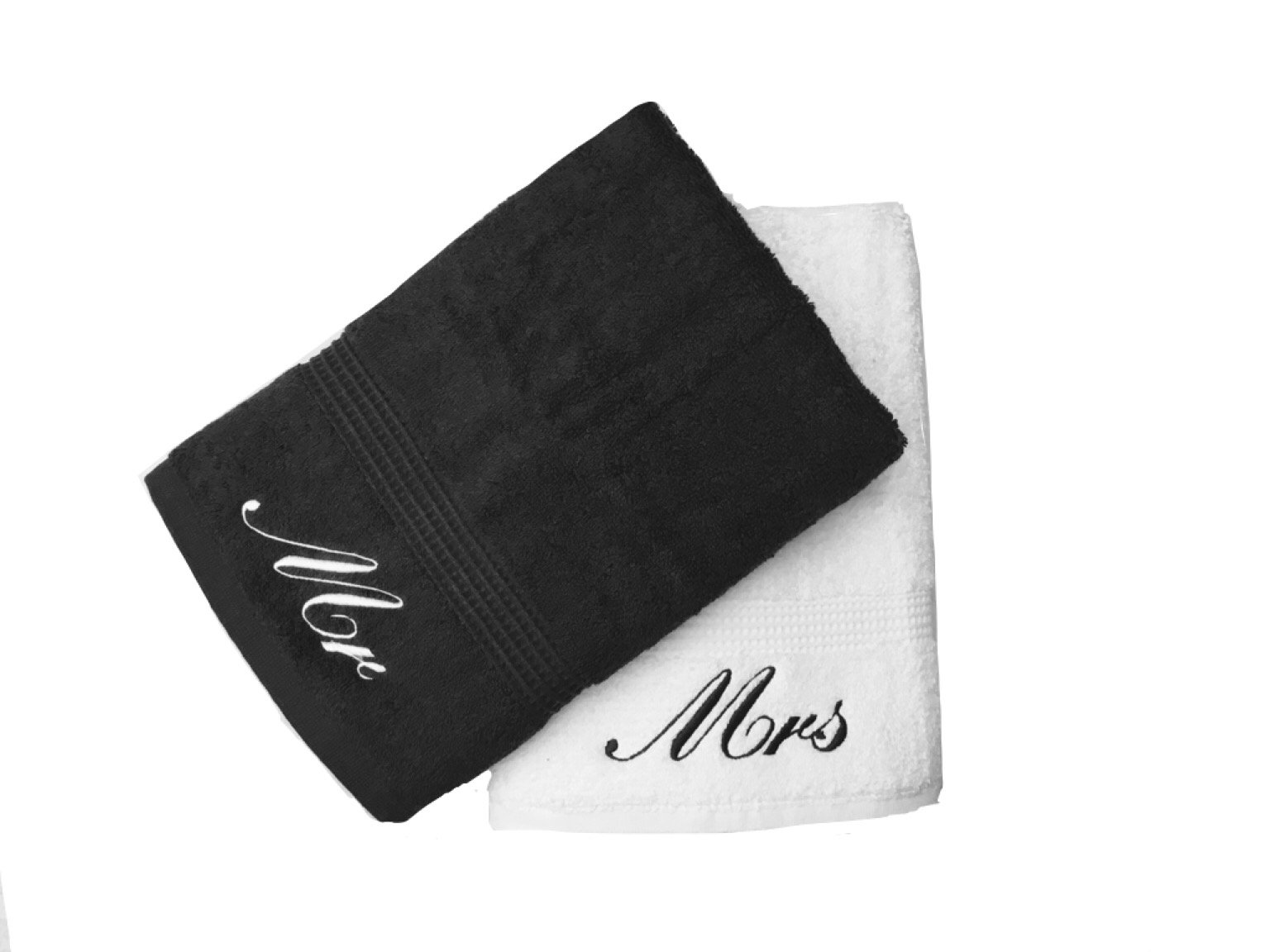 Niche Embroidery Embroidered Mr & Mrs Black and White Bath Towels Pair